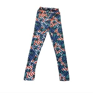 LuLaRoe Girl Leggings Statue Of Liberty US Flag Print Size L/XL